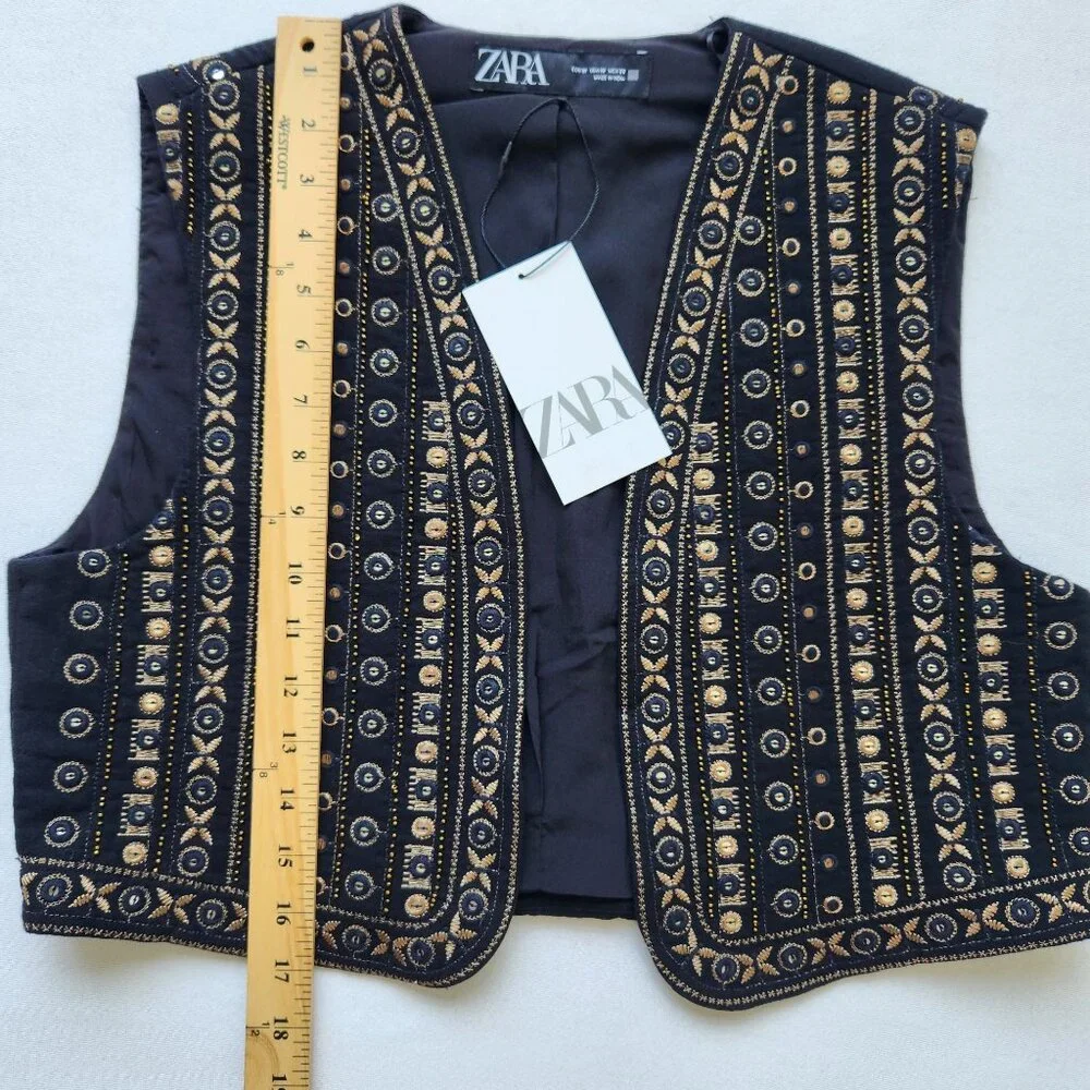 As Seen On The Bachelor Zara Black & Gold Embroidered Vest Sequins Bling Glam - Picture 7 of 8